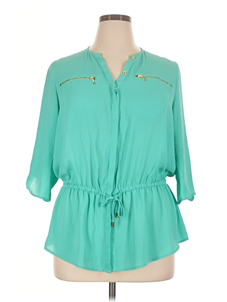 Pre-owned Lane Bryant 3/4 Sleeve Blouse In Teal
