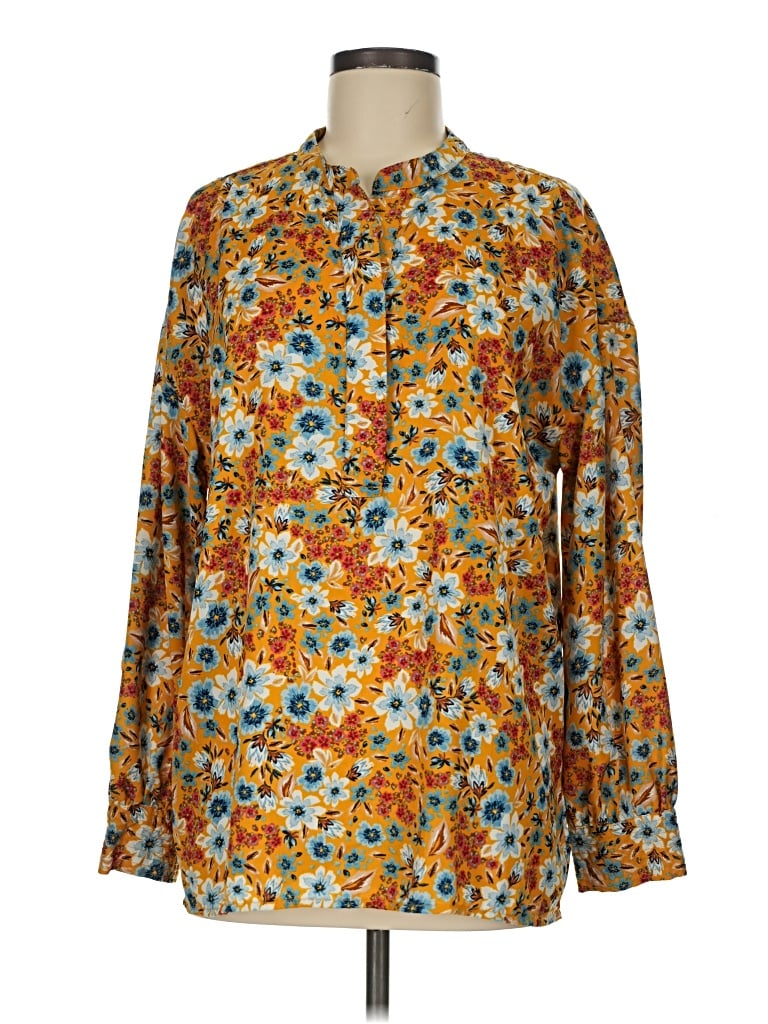 Pre-owned Time And Tru Long Sleeve Blouse In Orange