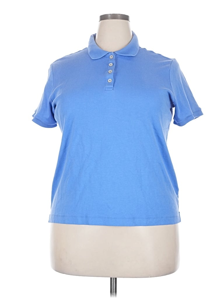 Pre-owned Lands' End Short Sleeve Top Blue Collared Neckline Tops