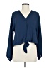 Pink Rose Blue Long Sleeve Blouse Size M - photo 1