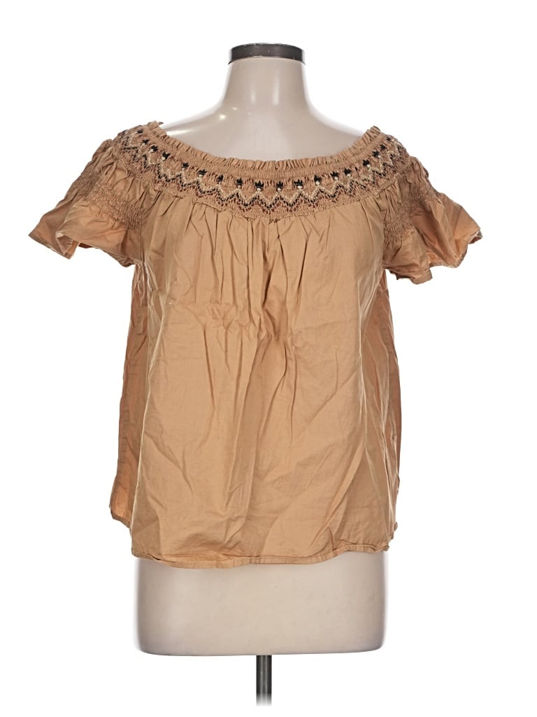 Pre-owned Old Navy Short Sleeve Blouse In Tan