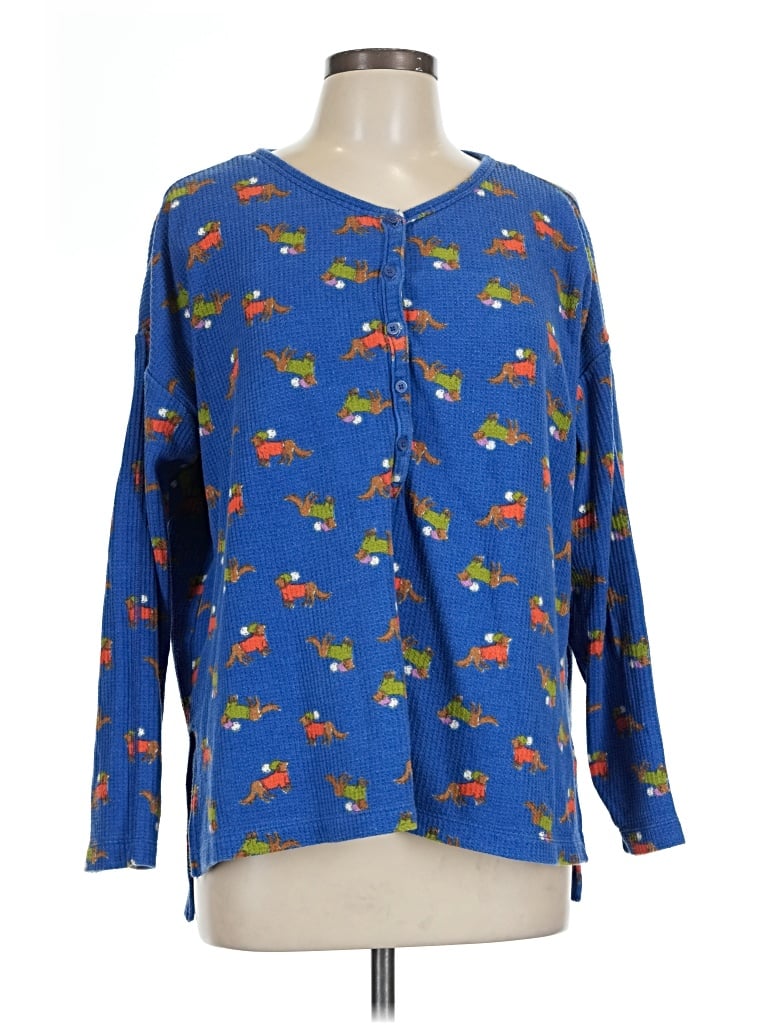 Pre-owned Aerie Long Sleeve Blouse In Blue