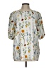 Remade 100% Polyester Floral Silver 3/4 Sleeve Blouse Size L - photo 1