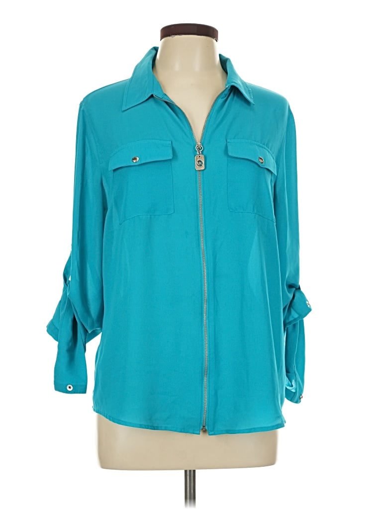 Pre-owned Michael Michael Kors 3/4 Sleeve Button Down Shirt In Teal