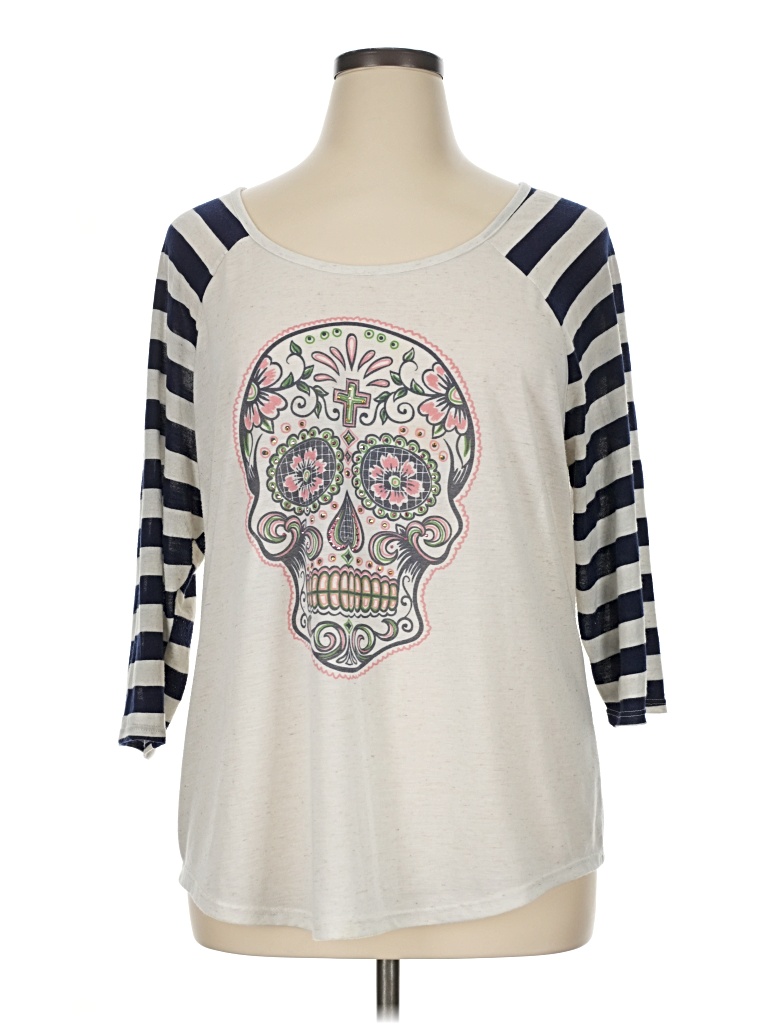 Pre-owned Lane Bryant 3/4 Sleeve T-shirt In Ivory