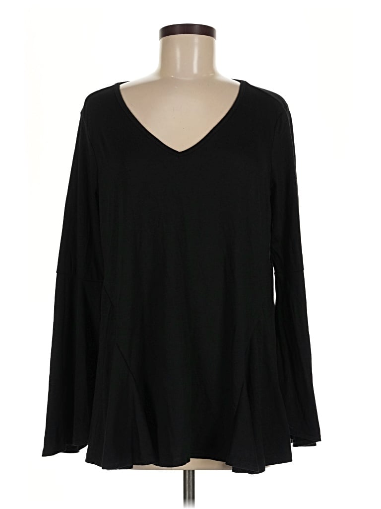 Pre-owned Dg^2 By Diane Gilman Long Sleeve Top Black V-neck Tops