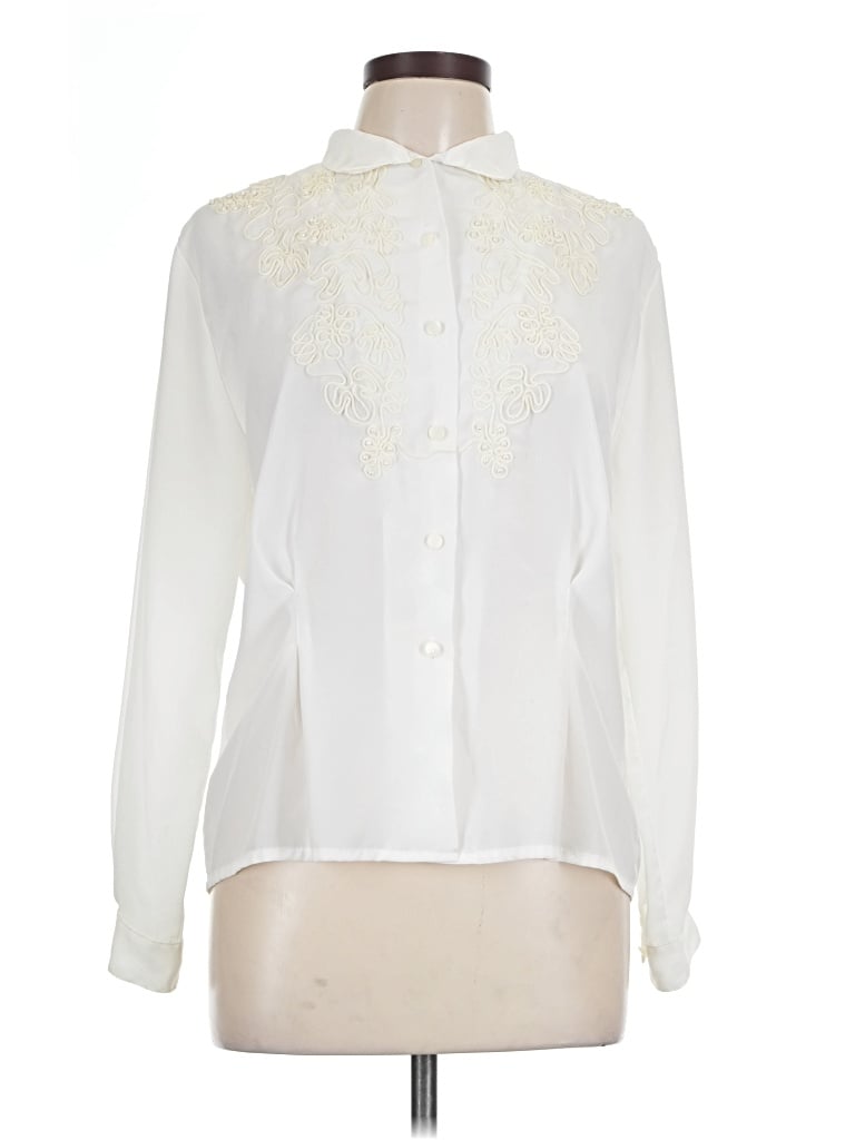 Pre-owned Christie & Jill Long Sleeve Blouse In Ivory