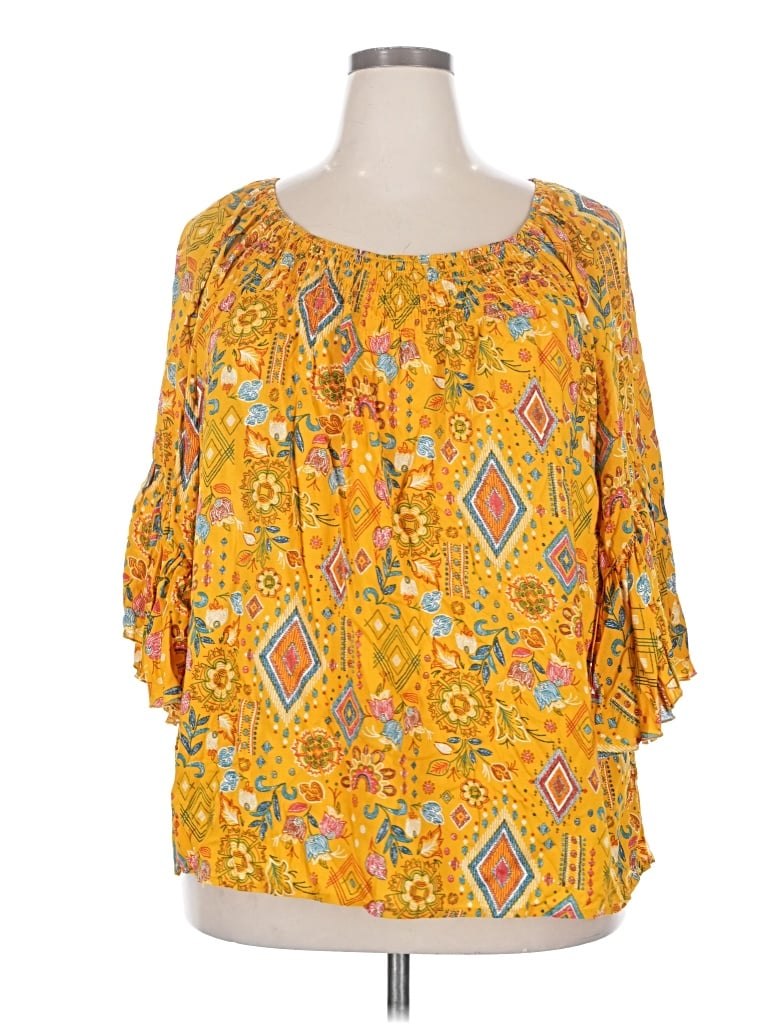 Pre-owned Cato 3/4 Sleeve Blouse In Yellow