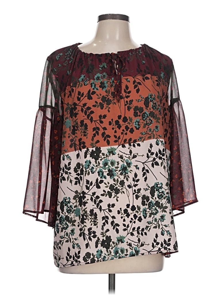 Pre-owned Sisley Paris 3/4 Sleeve Blouse In Brown
