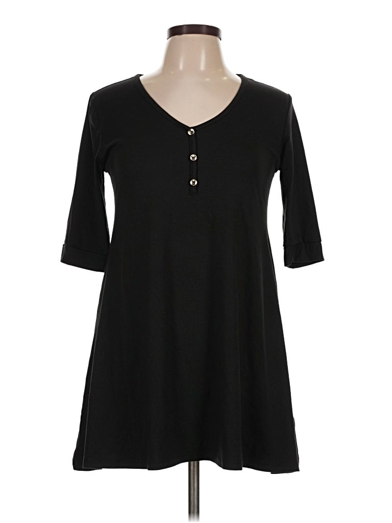 Pre-owned Shiela Rose Short Sleeve Henley Shirt In Black