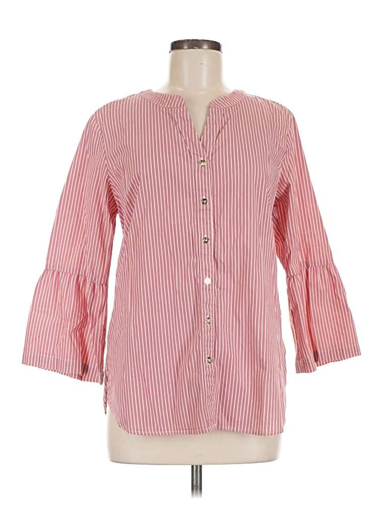 Pre-owned Anne Klein 3/4 Sleeve Button Down Shirt In Pink