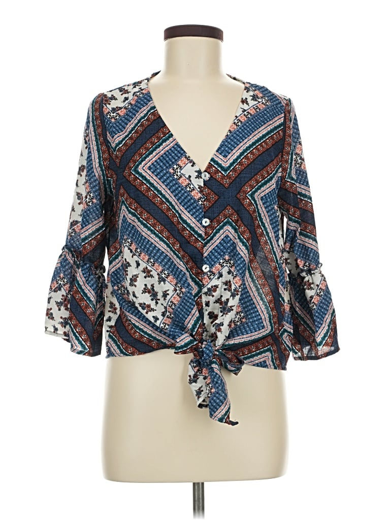 Altar'd State 3/4 Sleeve Blouse: Blue Tops - Size Medium
