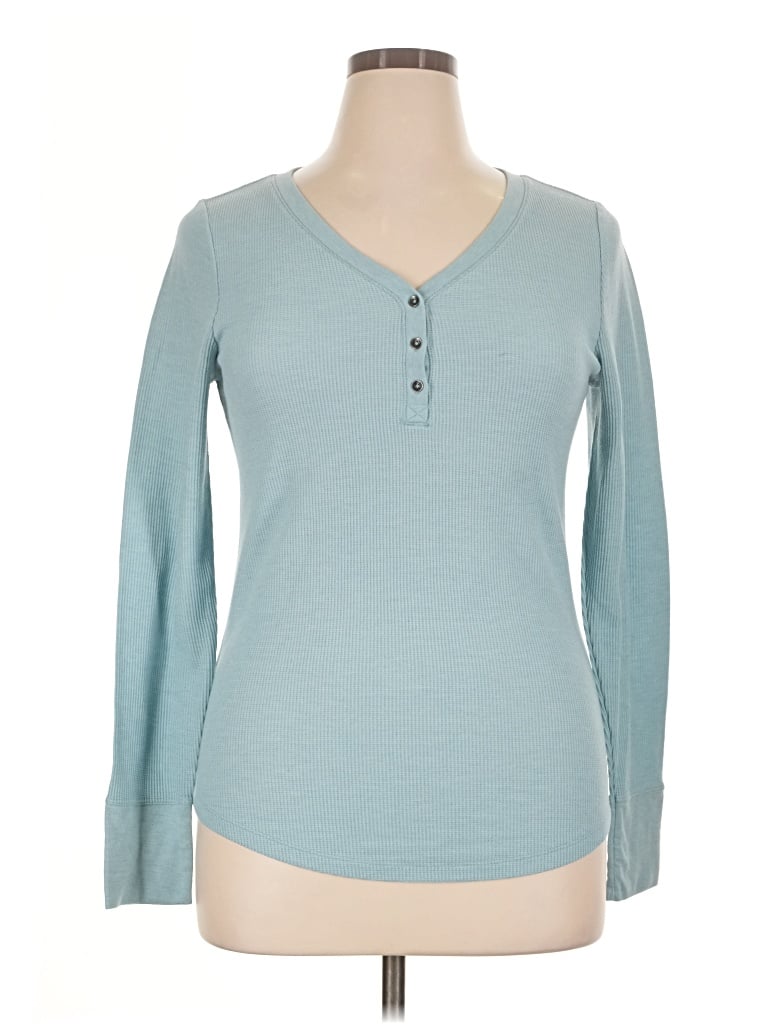 Pre-owned Time And Tru Long Sleeve Henley Shirt In Teal