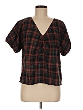 Madewell Gathered V-Neck Top in Plaid (view 1)