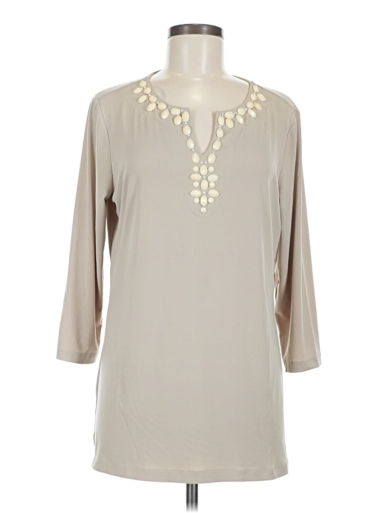 Pre-owned Susan Graver 3/4 Sleeve Blouse In Tan