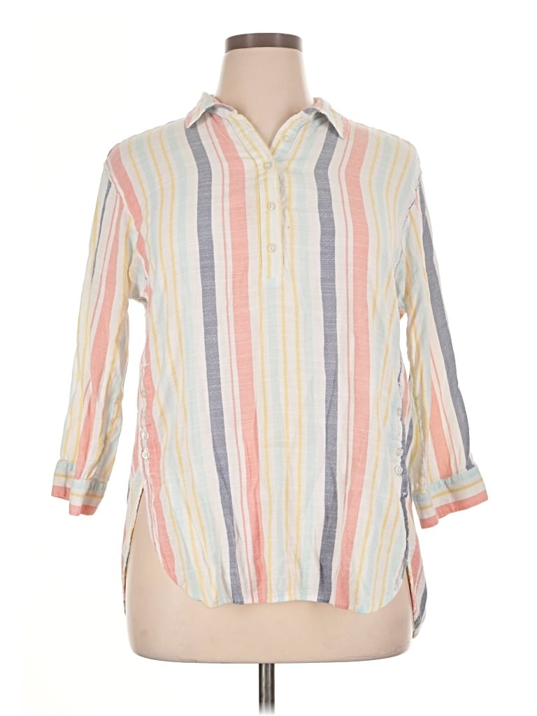 Pre-owned Intro 3/4 Sleeve Button Down Shirt In Ivory