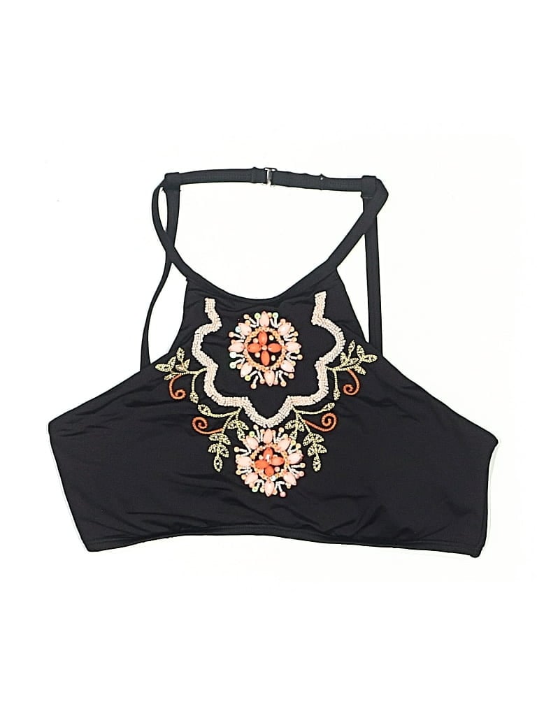 Pre-owned Kenneth Cole Reaction Swimsuit Top Black Floral Pattern Swimwear