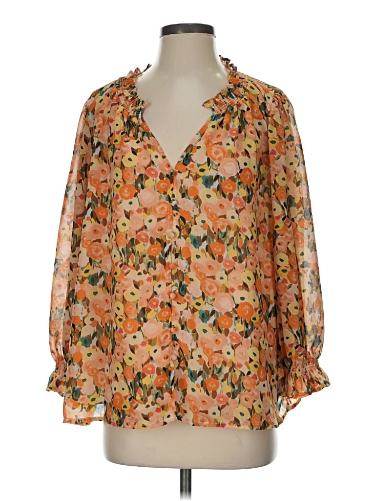 Pre-owned Entro 3/4 Sleeve Blouse In Orange