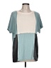 Bibi Color Block Teal Short Sleeve Top Size L - photo 1