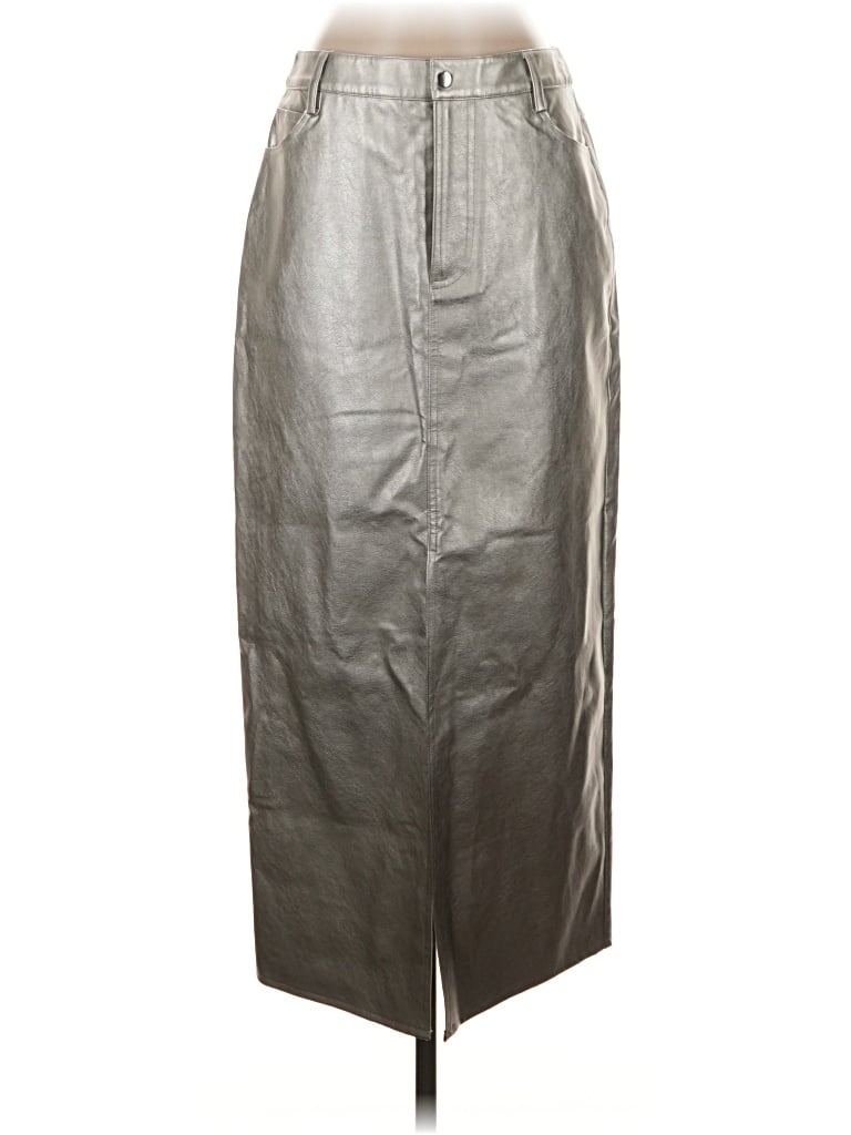 Wayf Faux Leather Skirt In Silver