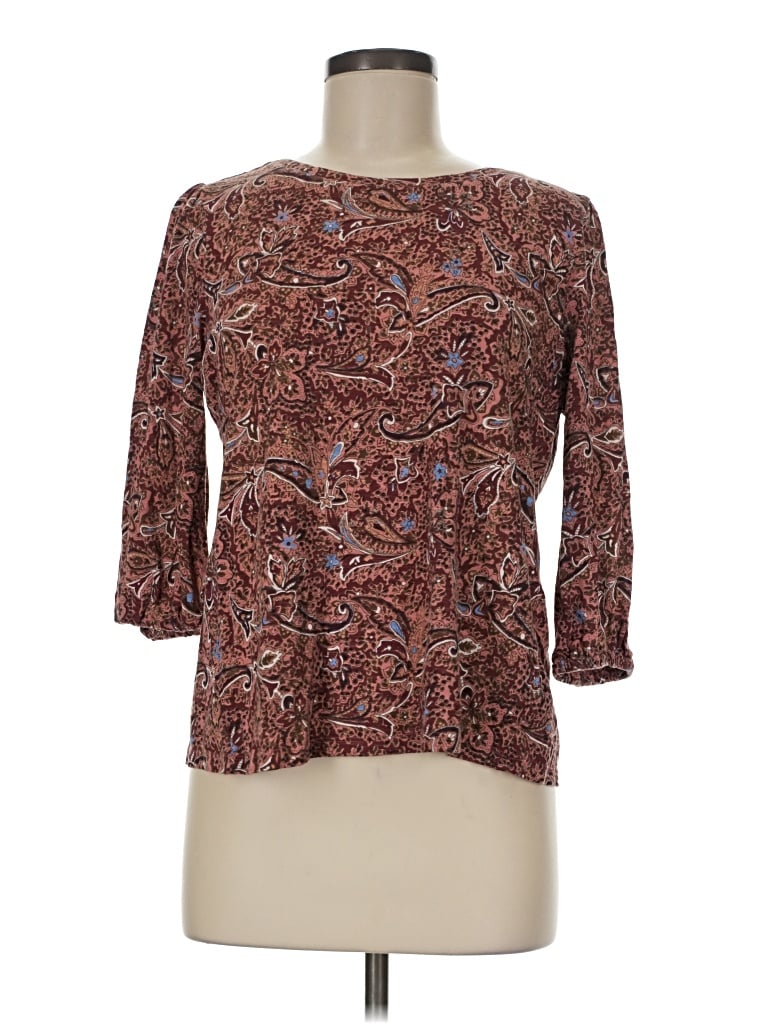Pre-owned Fatface 3/4 Sleeve Top Brown Boatneck Tops