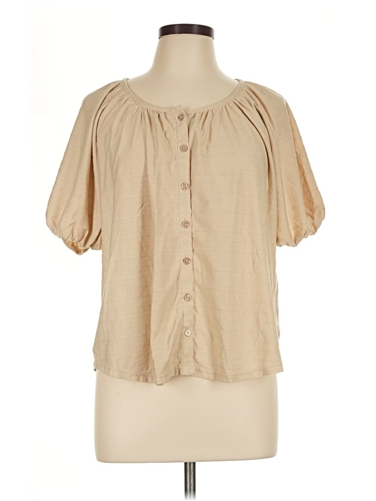 Pre-owned Wonderly Short Sleeve Blouse In Tan