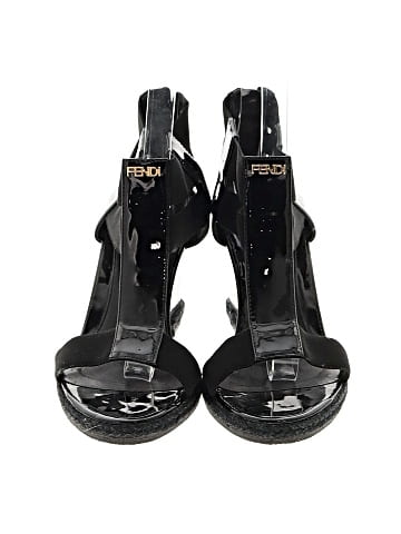 Fendi Black Elastic/Patent Carioca T-Strap Wedges (view 2)
