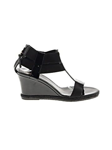 Fendi Black Elastic/Patent Carioca T-Strap Wedges (view 1)