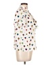 Moon 100% Polyester Print Ivory Short Sleeve Blouse Size L - photo 4