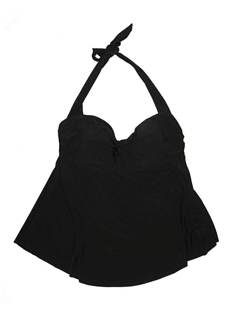 Pre-owned Aqua Green Swimsuit Top Black Solid Pattern Swimwear