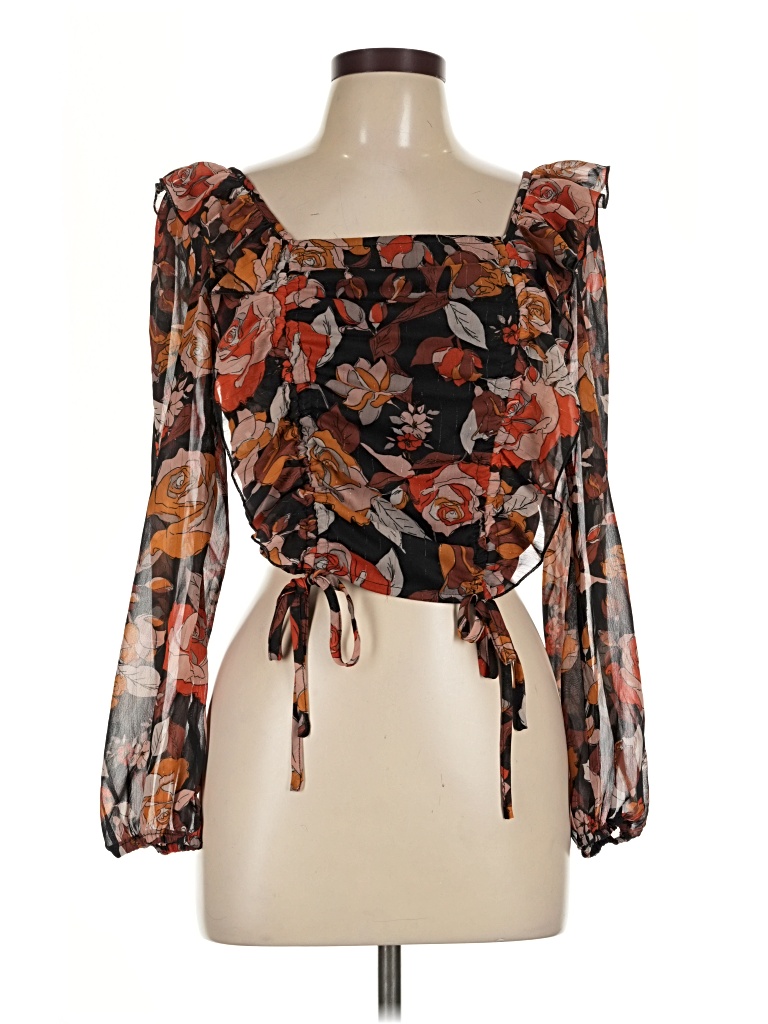 Pre-owned Assorted Brands 3/4 Sleeve Blouse In Brown