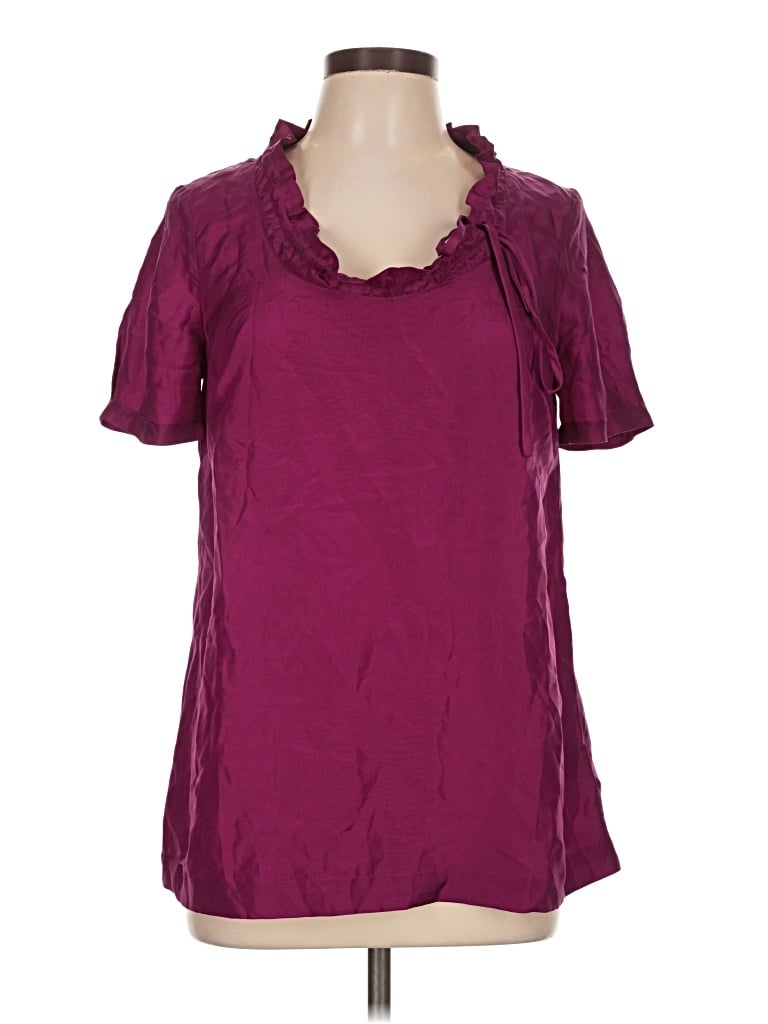 Pre-owned Dknyc Short Sleeve Silk Top Burgundy Keyhole Neckline Tops