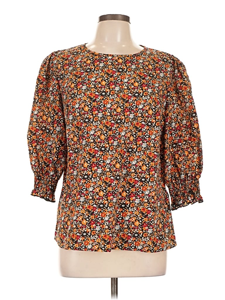 Pre-owned Shein 3/4 Sleeve Blouse In Brown