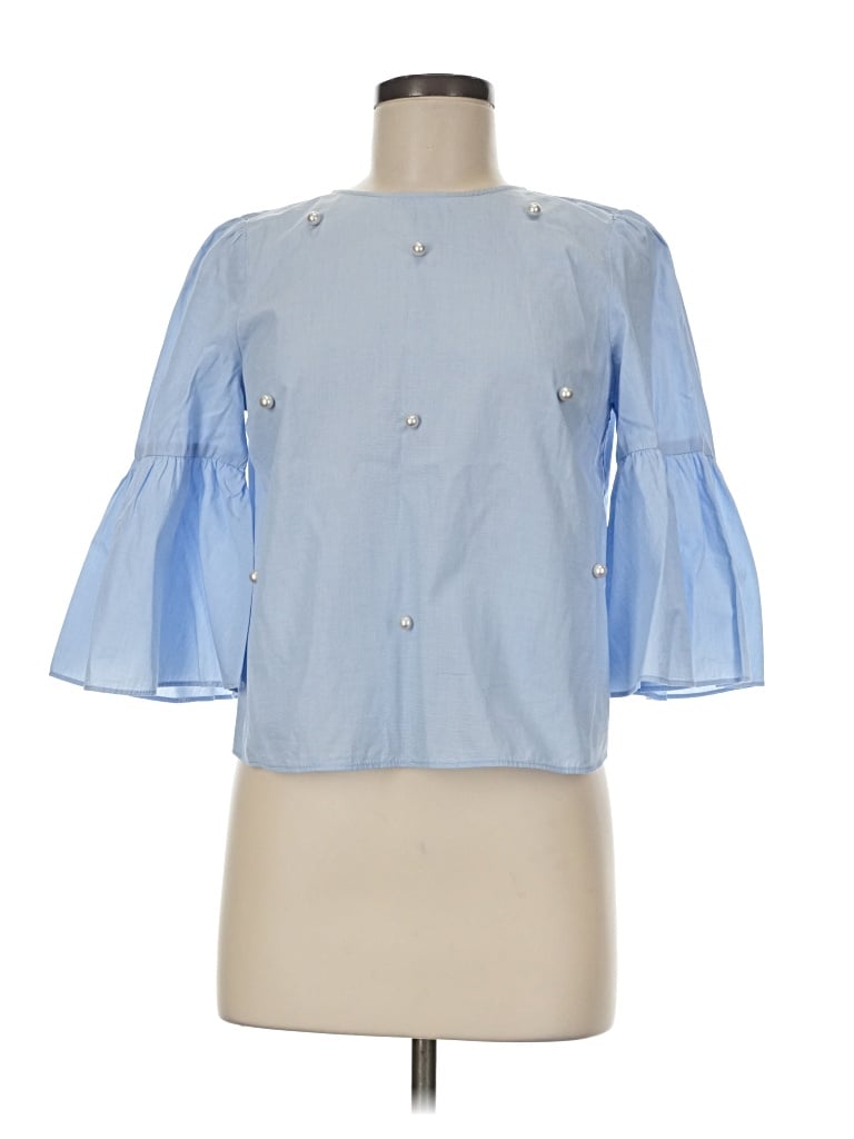 Pre-owned Zara Basic 3/4 Sleeve Blouse In Blue