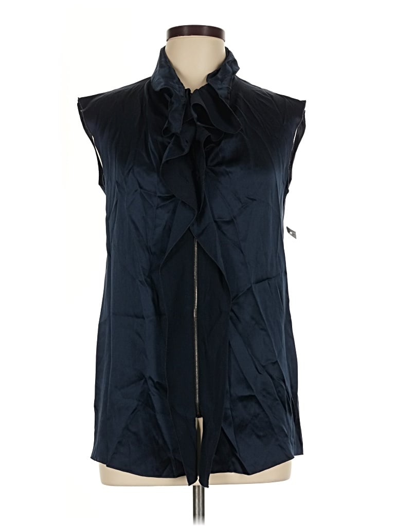 Pre-owned Naeem Khan Sleeveless Silk Top Blue Tie Neck Tops
