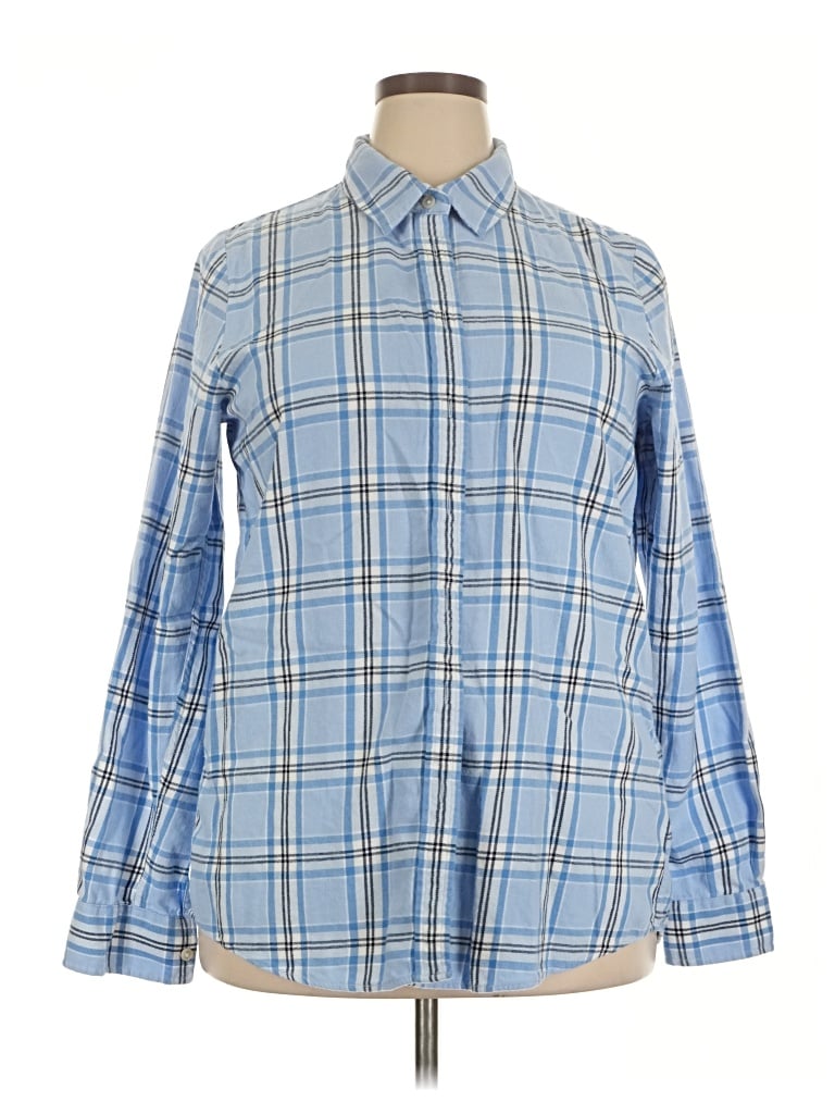 Pre-owned Lands' End Long Sleeve Button Down Shirt In Blue