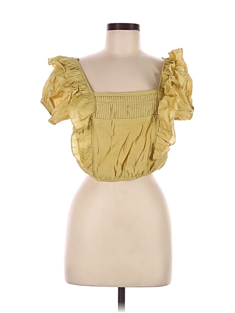 Pre-owned Moon River Short Sleeve Top Yellow Square Neckline Tops