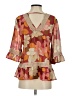 DR2 100% Polyester Multi Color Burgundy 3/4 Sleeve Blouse Size S - photo 2