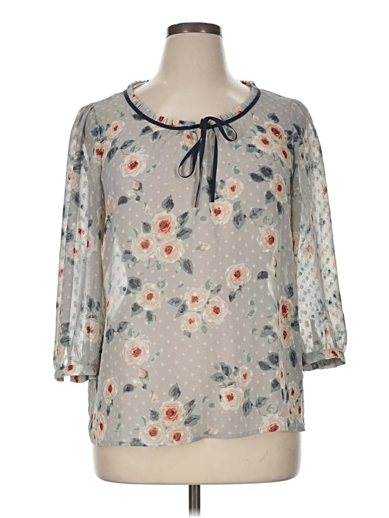Pre-owned Lauren Conrad 3/4 Sleeve Blouse In Gray