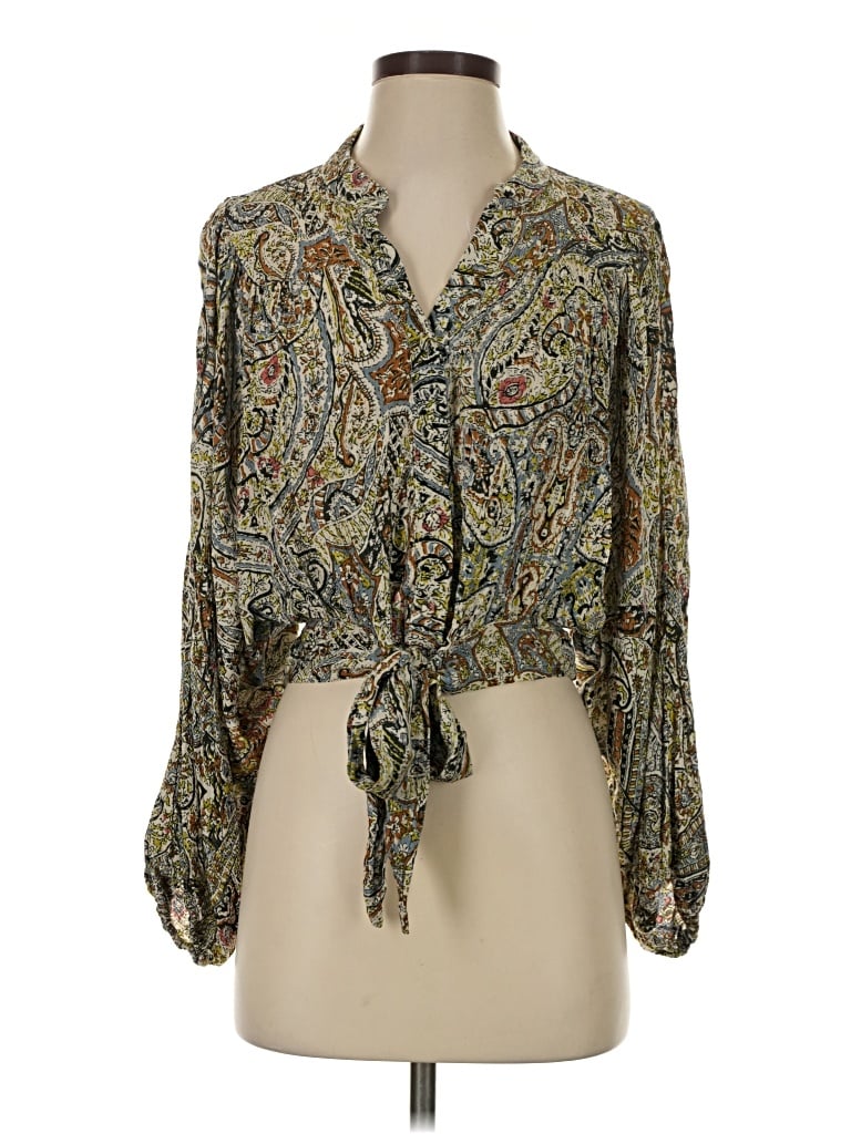 Pre-owned Nicole Miller Long Sleeve Blouse In Green
