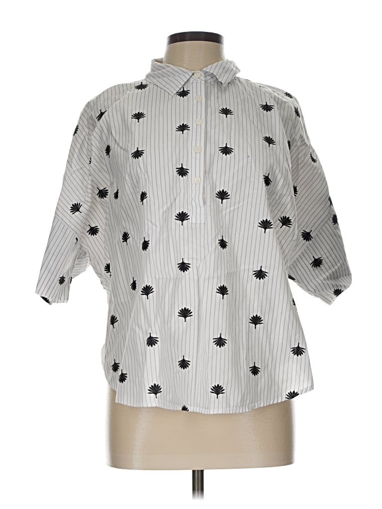 Pre-owned Ann Taylor Loft 3/4 Sleeve Button Down Shirt In Silver