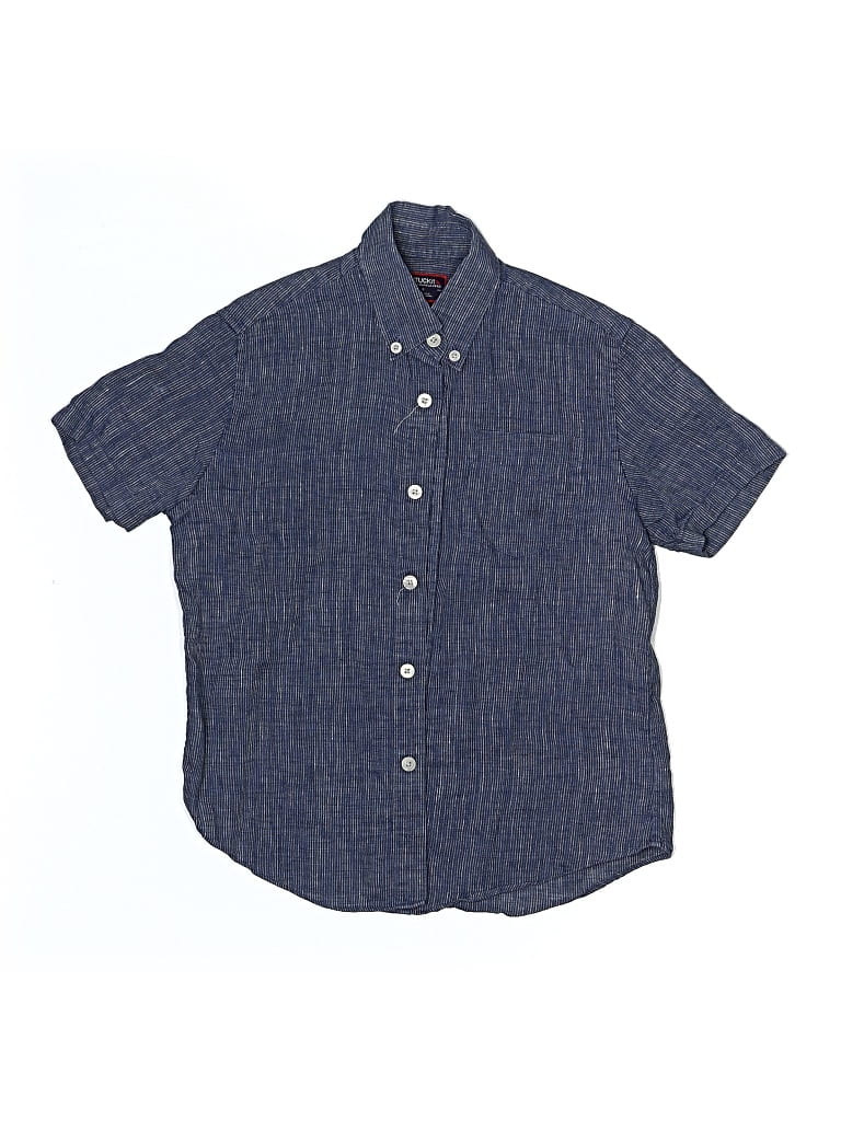 Pre-owned Untuckit Kids' Short Sleeve Button Down Shirt In Blue