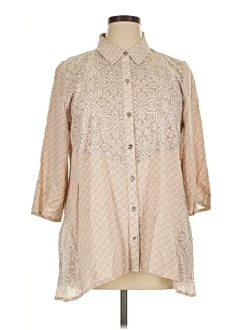 LOGO by Lori Goldstein 3/4 Sleeve Button-Down Shirt (view 1)