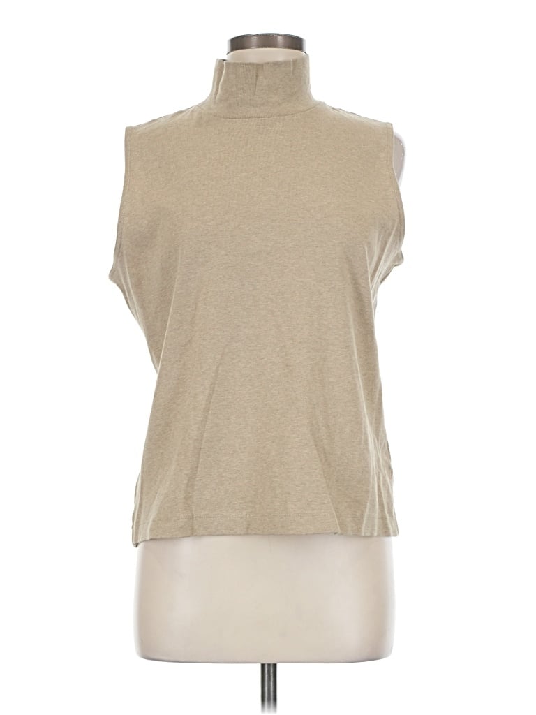 Pre-owned Lands' End Short Sleeve Turtleneck In Tan