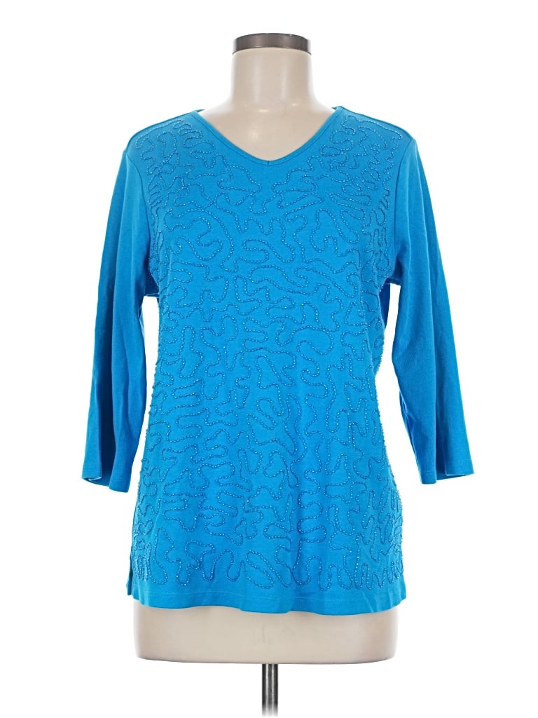 Pre-owned Quacker Factory 3/4 Sleeve Top Blue V-neck Tops