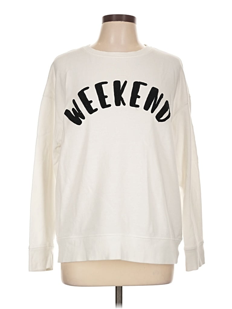 Pre-owned Shiraleah Long Sleeve Top Ivory Crew Neck Tops