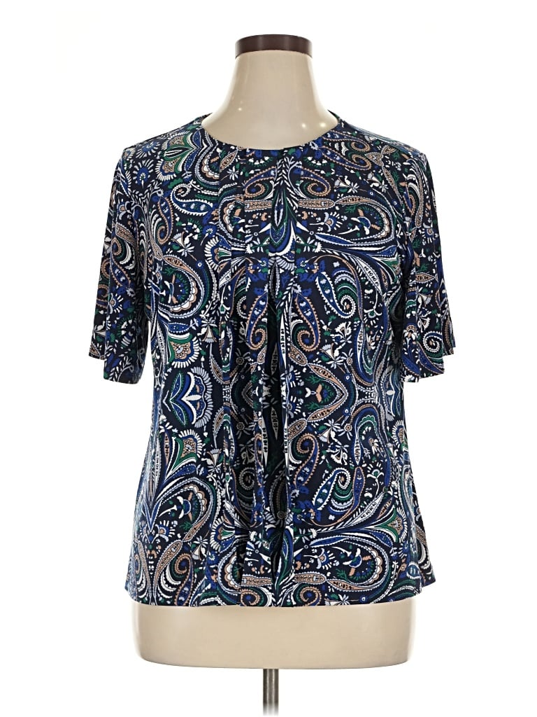 Pre-owned Liz Claiborne Career Short Sleeve Blouse In Blue