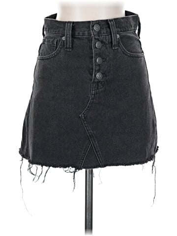 Madewell Rigid Denim A-Line Mini Skirt in Lunar Wash: Button-Front Edition (view 1)