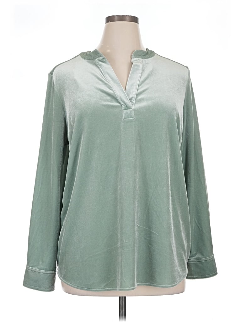 Pre-owned Investments Long Sleeve Blouse In Green