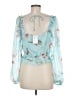 Intermix 100% Silk Teal Long Sleeve Silk Top Size 8 - photo 2